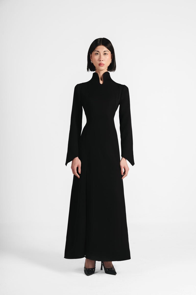 The Japanese Collar Maxi Dress - Black