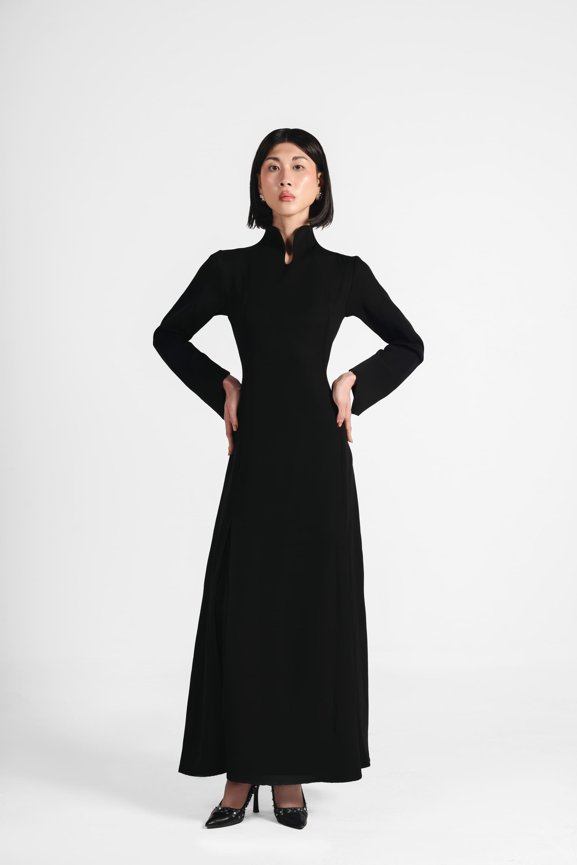 The Japanese Collar Maxi Dress - Black