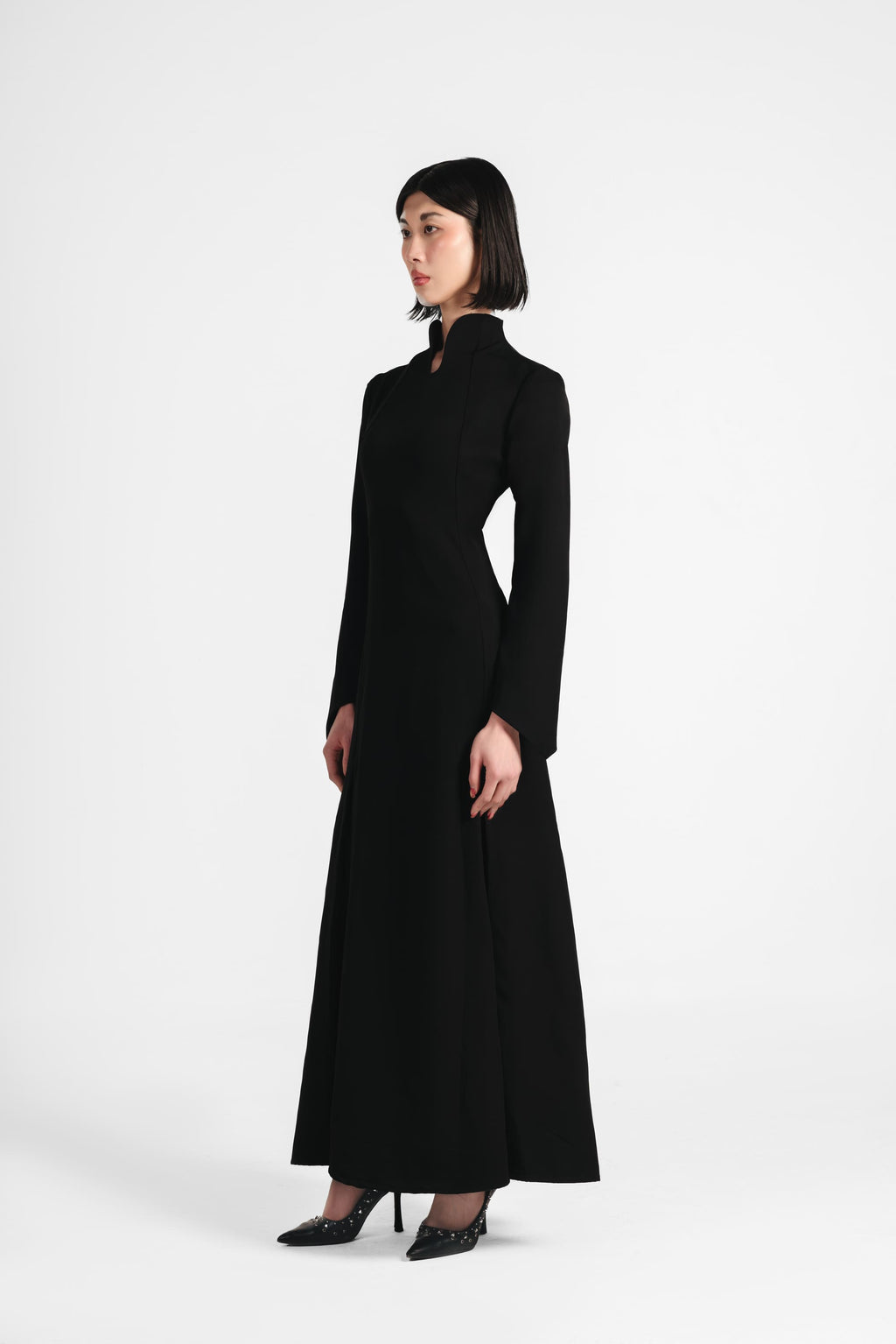 The Japanese Collar Maxi Dress - Black