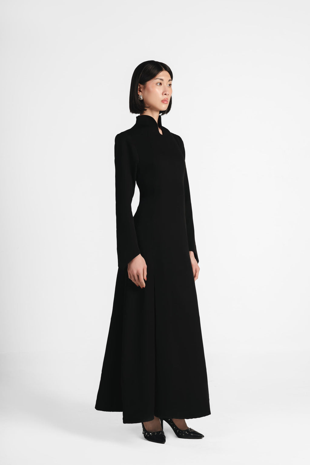 The Japanese Collar Maxi Dress - Black