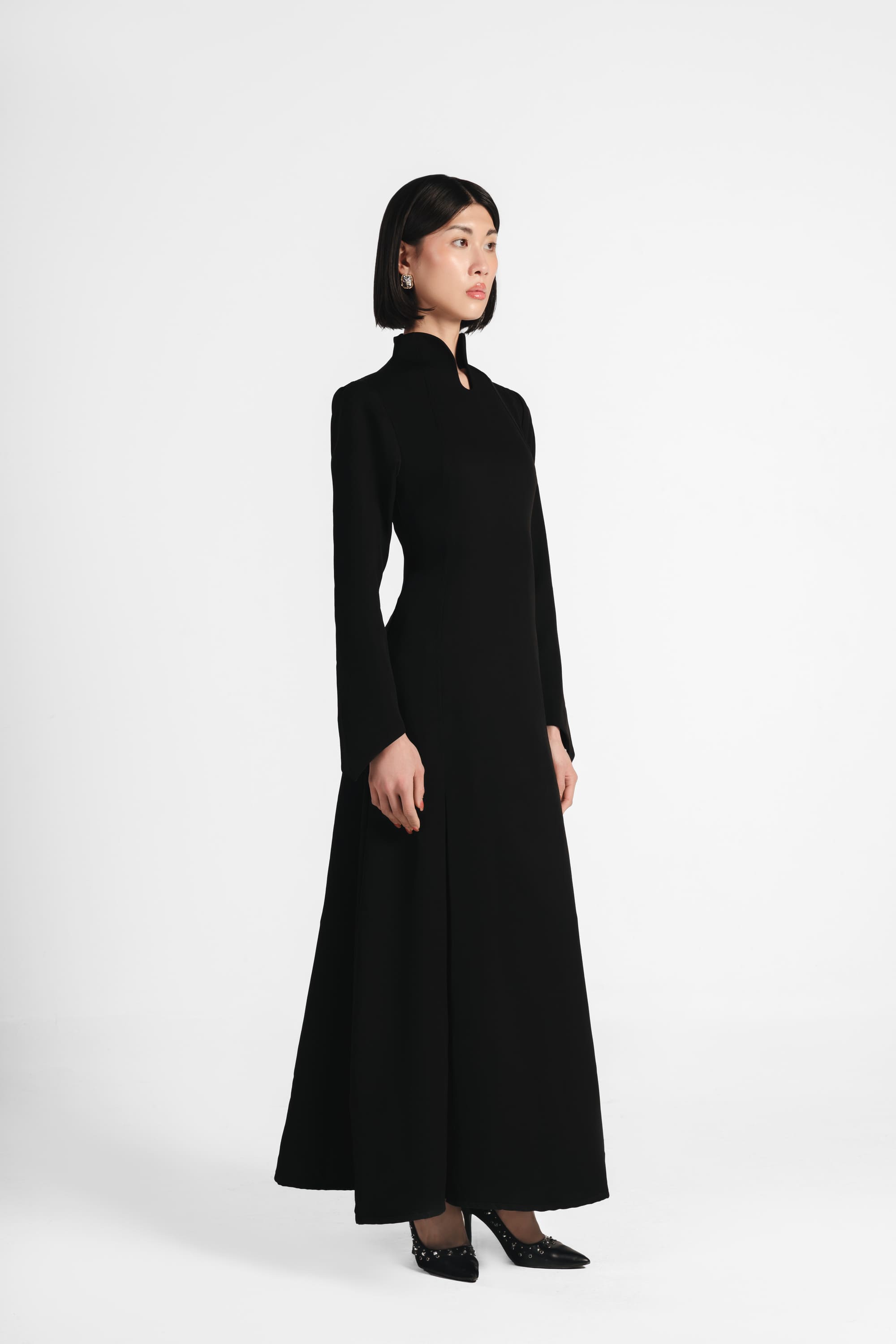 The Japanese Collar Maxi Dress - Black