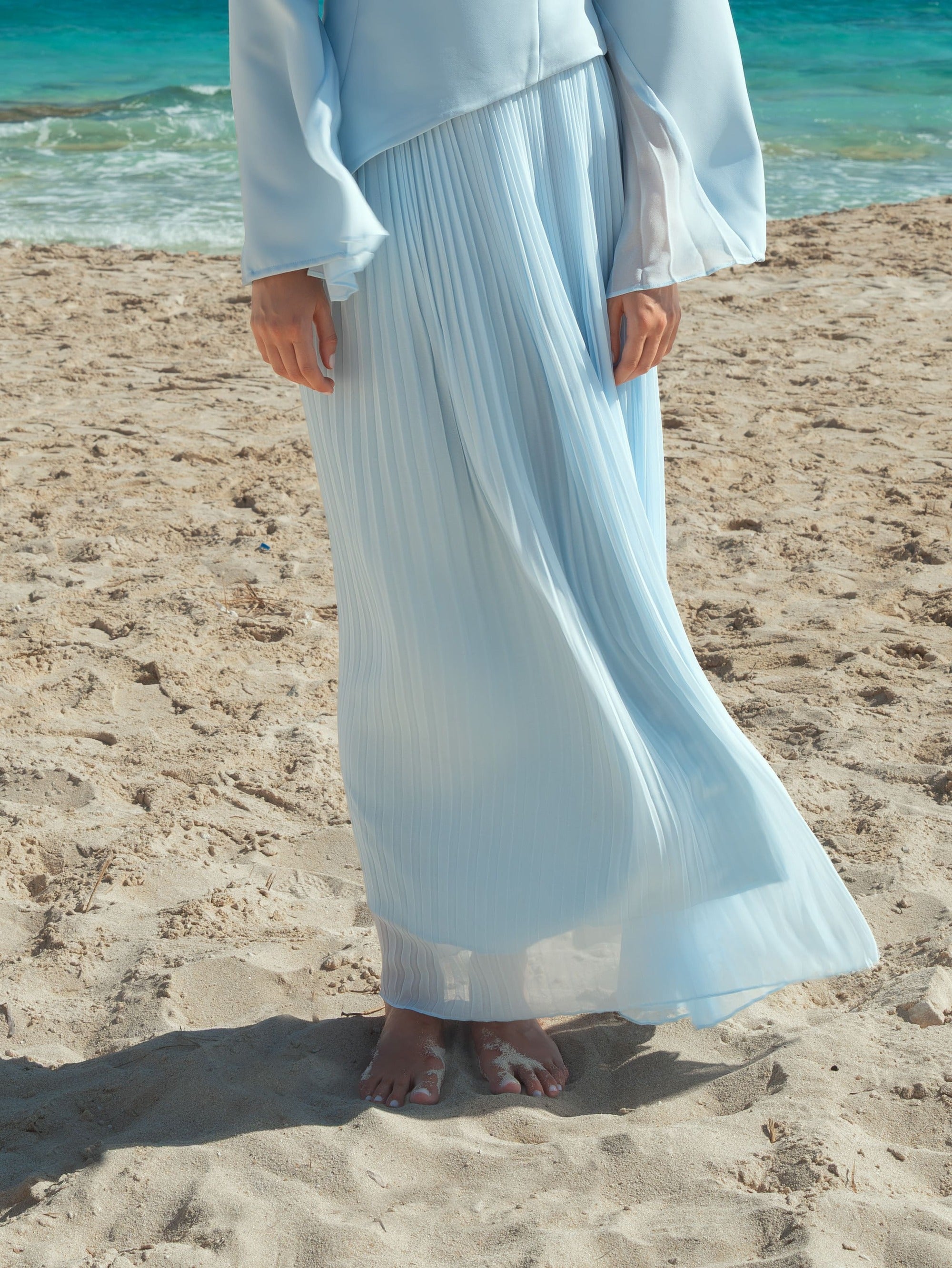 The Pleated Asymmetrical Dress - Sky Blue