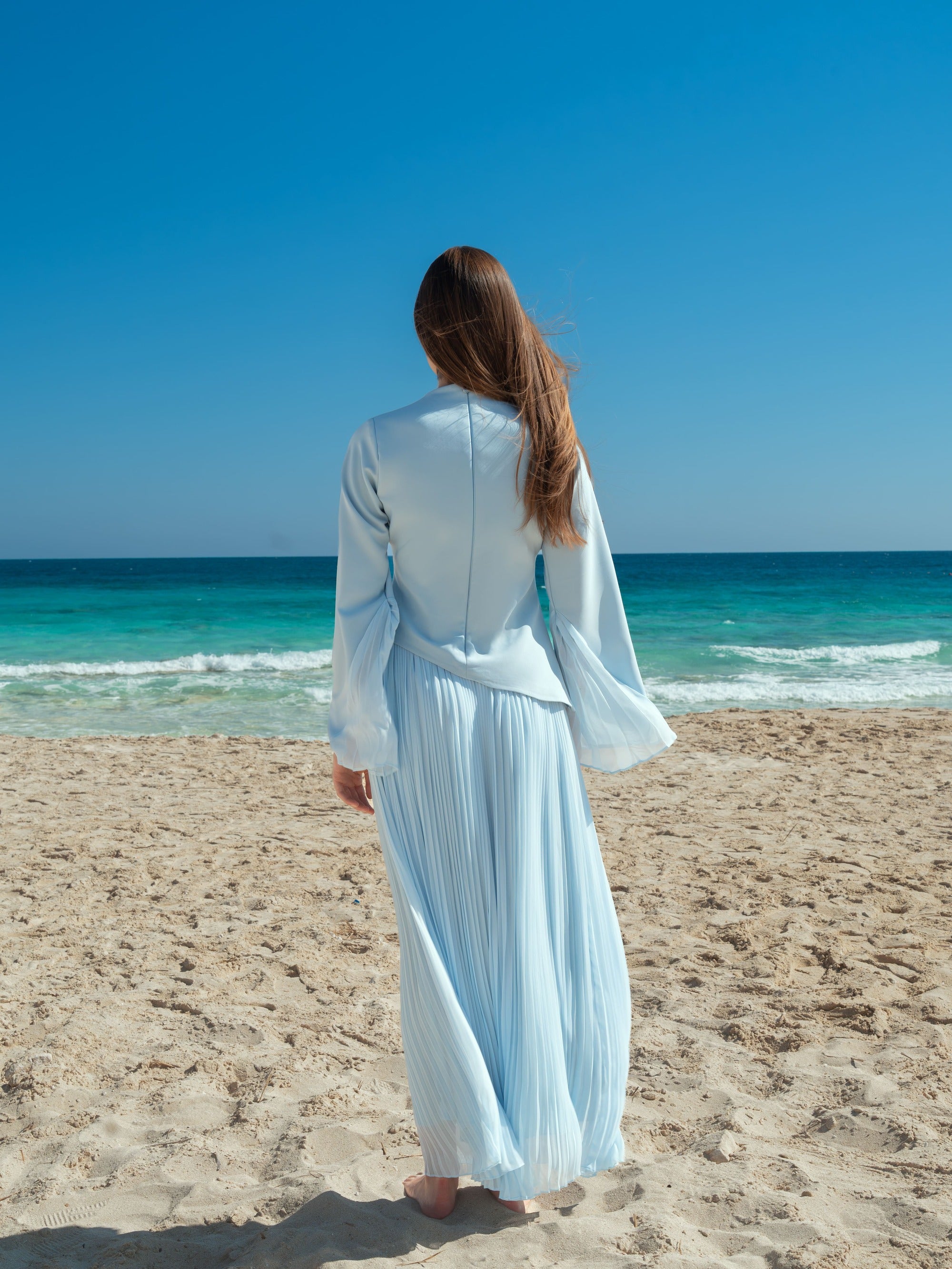 The Pleated Asymmetrical Dress - Sky Blue