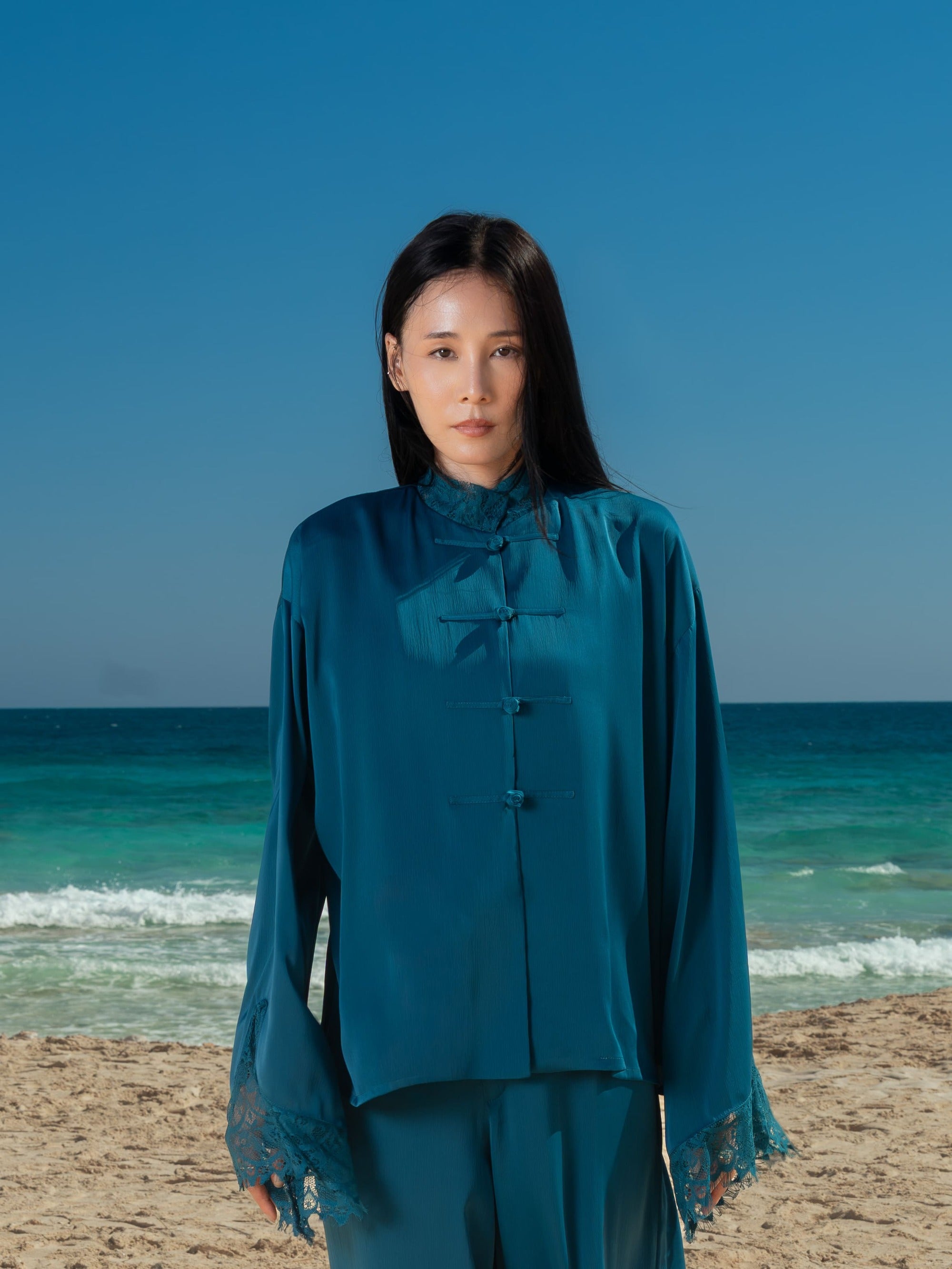 The Mandarin Silk Lace Set - Teal