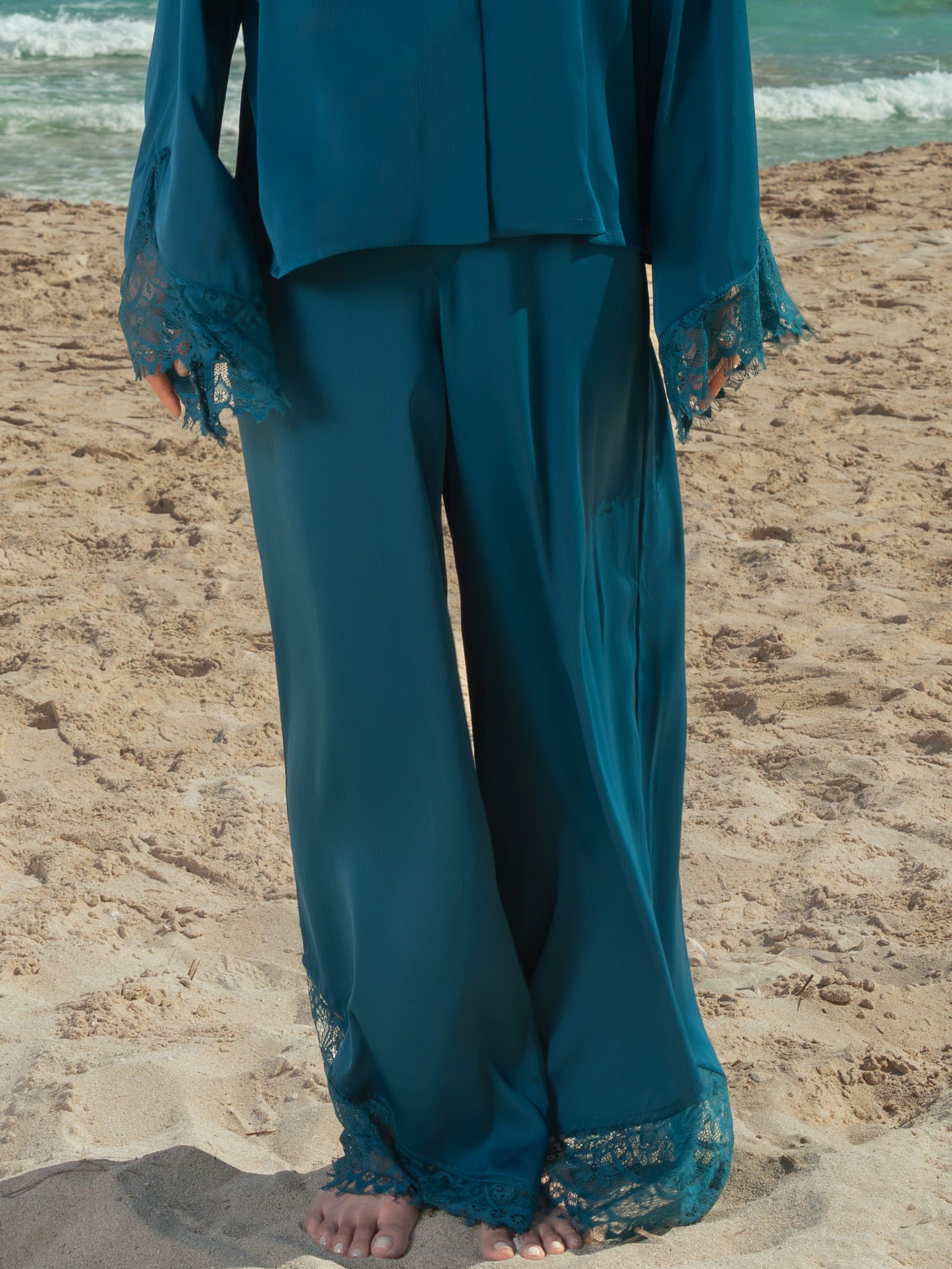 The Mandarin Silk Lace Set - Teal