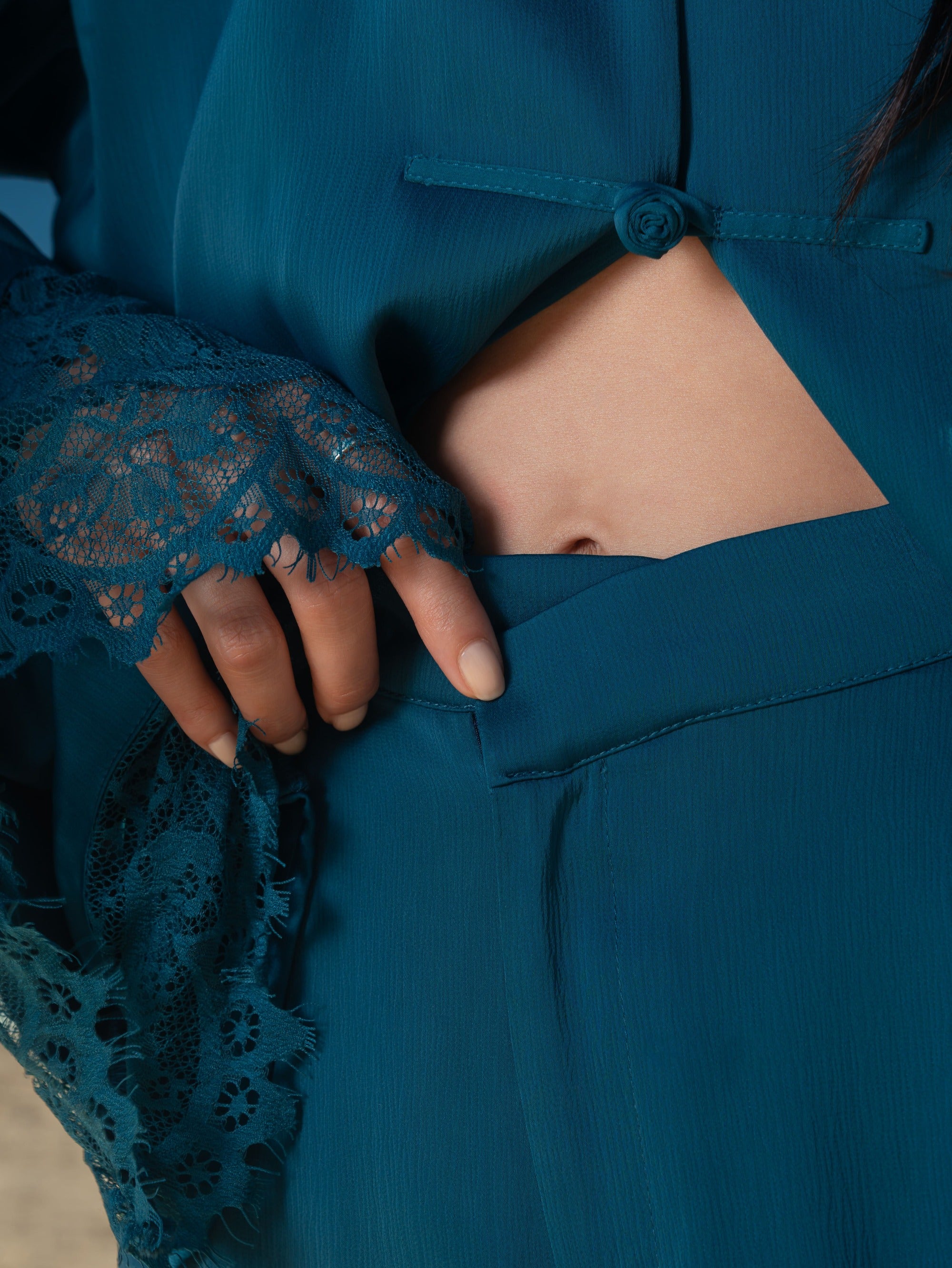 The Mandarin Silk Lace Set - Teal
