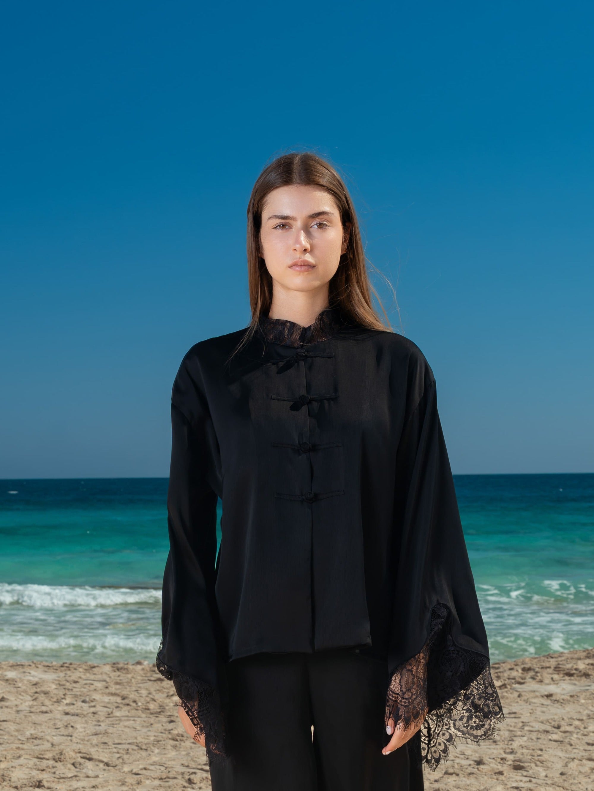 The Mandarin Silk Lace Set - Black